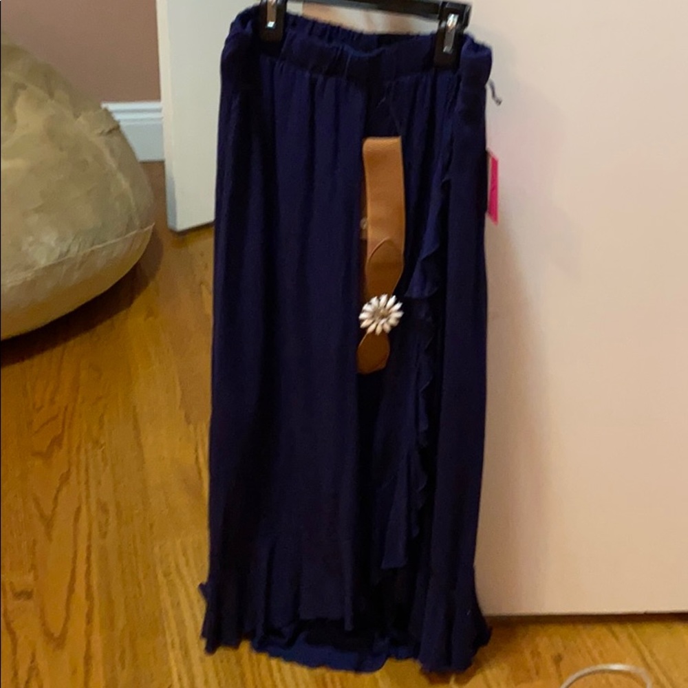 Woman’s full length navy blue skirt with belt